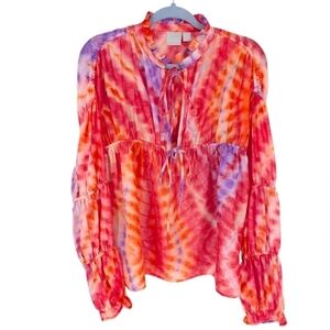 Zero Degrees Celsius Blouse Colorful Anthropologie Boho Top Tie-Dye size medium